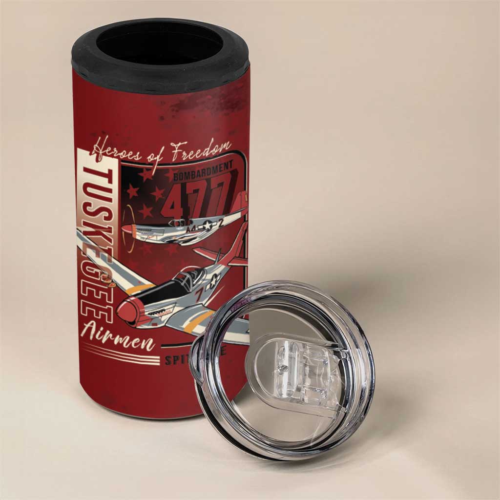Tuskegee Airmen Spit Fire 477th 4 in 1 Can Cooler Tumbler Crimson Grunge - African Pride