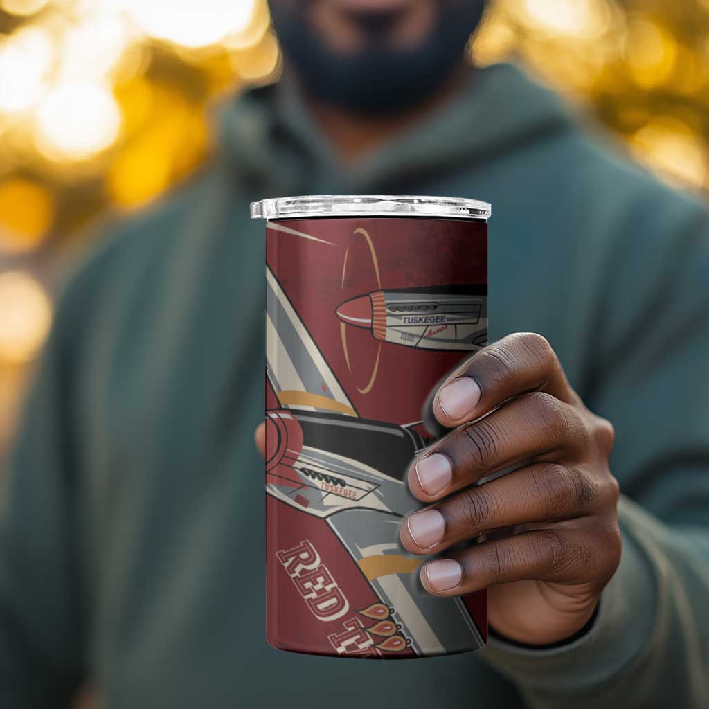 Tuskegee Airmen Spit Fire 477th 4 in 1 Can Cooler Tumbler Crimson Grunge - African Pride