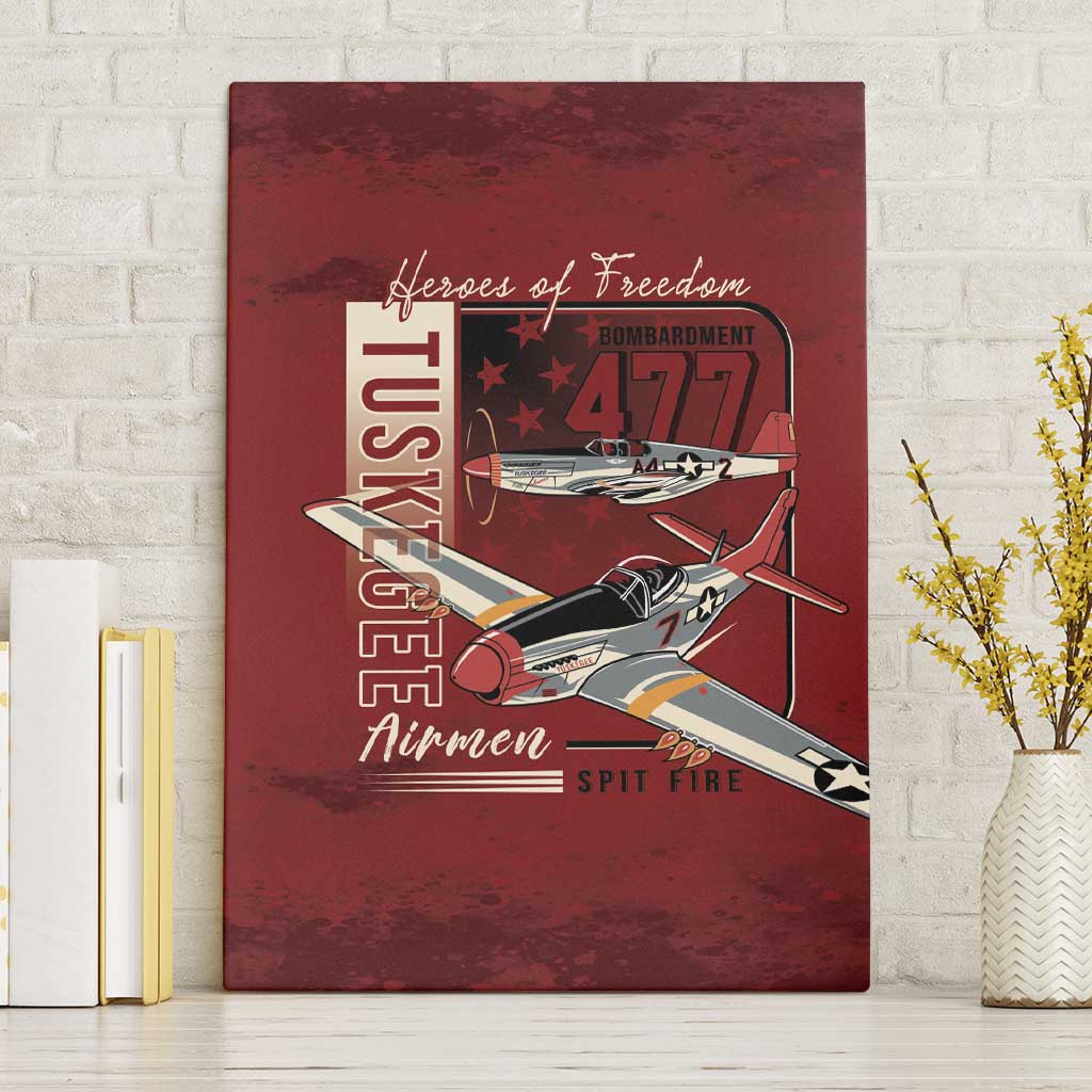 Tuskegee Airmen Spit Fire 477th Canvas Wall Art Crimson Grunge - African Pride