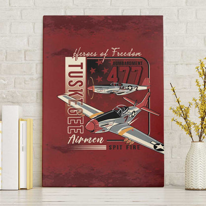 Tuskegee Airmen Spit Fire 477th Canvas Wall Art Crimson Grunge - African Pride