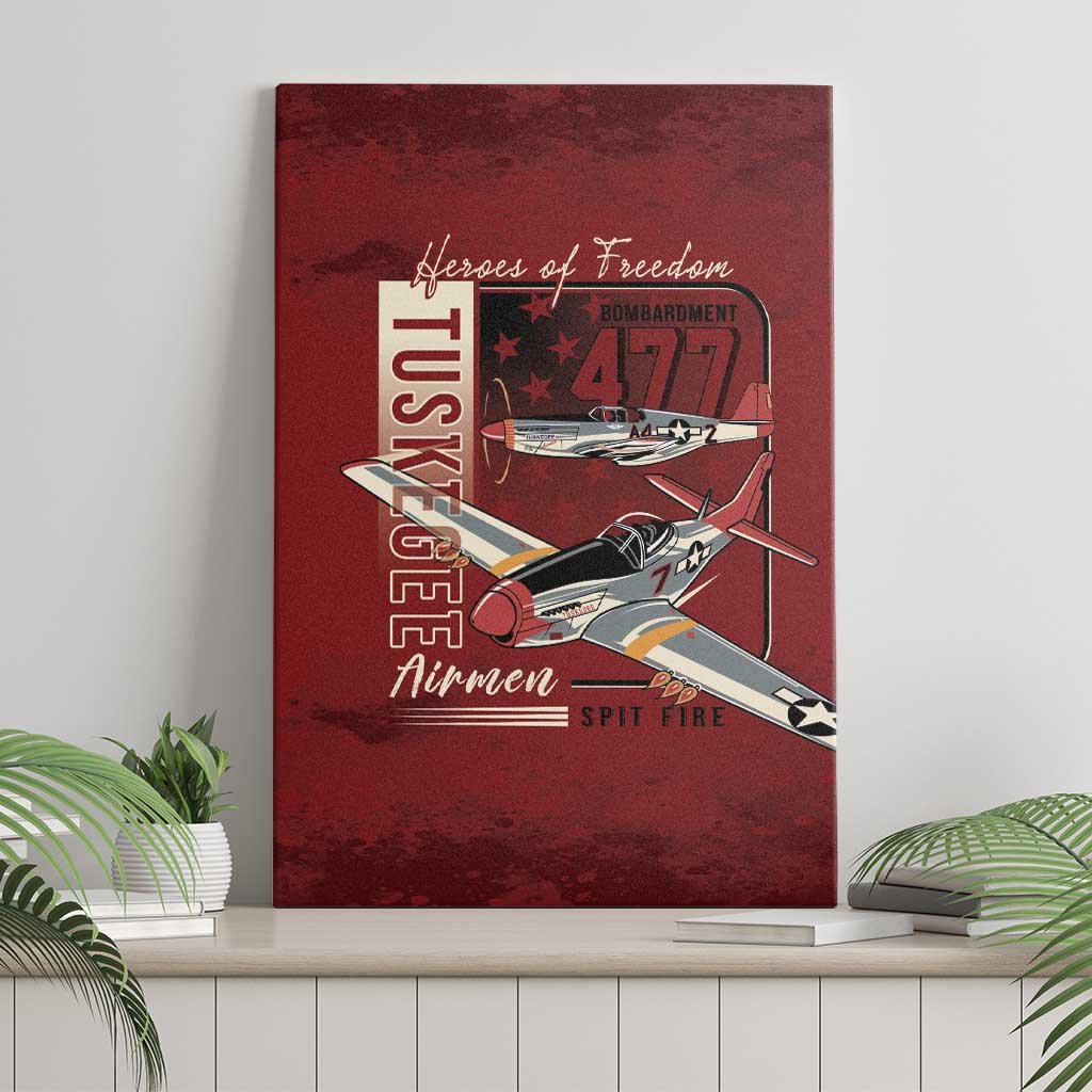 Tuskegee Airmen Spit Fire 477th Canvas Wall Art Crimson Grunge - African Pride