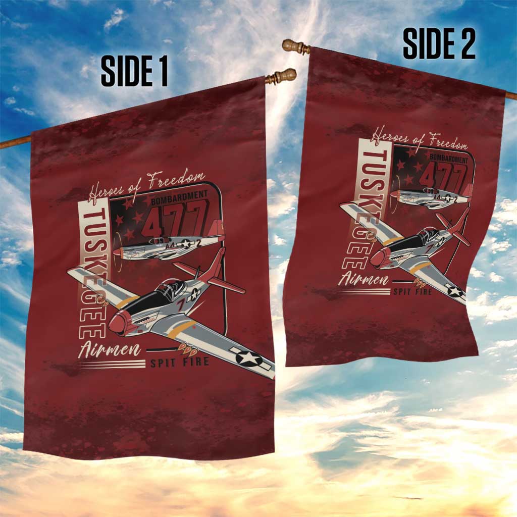 Tuskegee Airmen Spit Fire 477th Garden Flag Crimson Grunge - African Pride