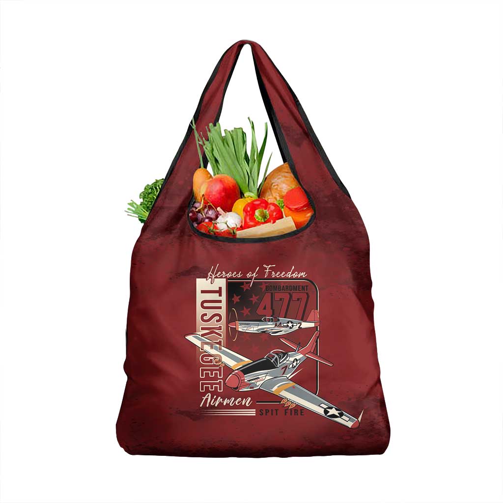 Tuskegee Airmen Spit Fire 477th Grocery Bag Crimson Grunge - African Pride
