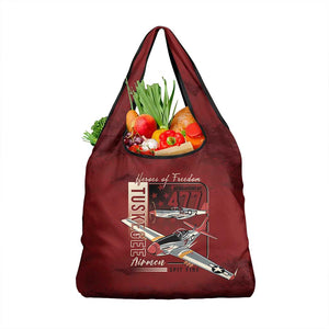 Tuskegee Airmen Spit Fire 477th Grocery Bag Crimson Grunge - African Pride