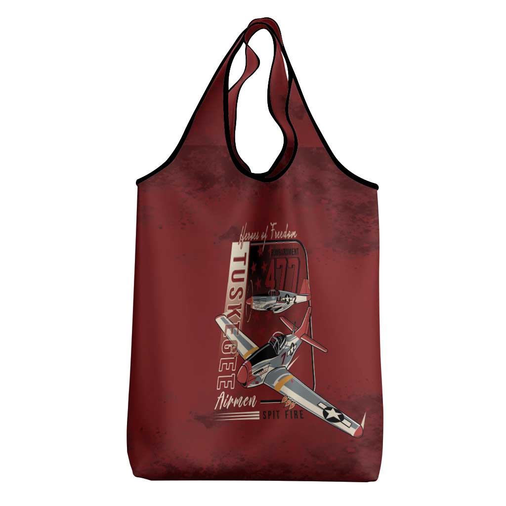 Tuskegee Airmen Spit Fire 477th Grocery Bag Crimson Grunge - African Pride