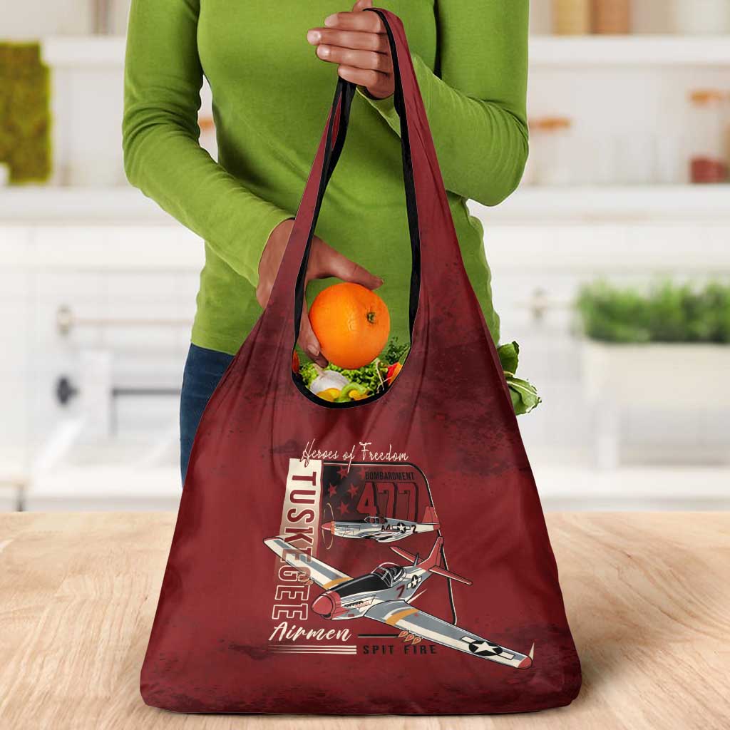Tuskegee Airmen Spit Fire 477th Grocery Bag Crimson Grunge - African Pride