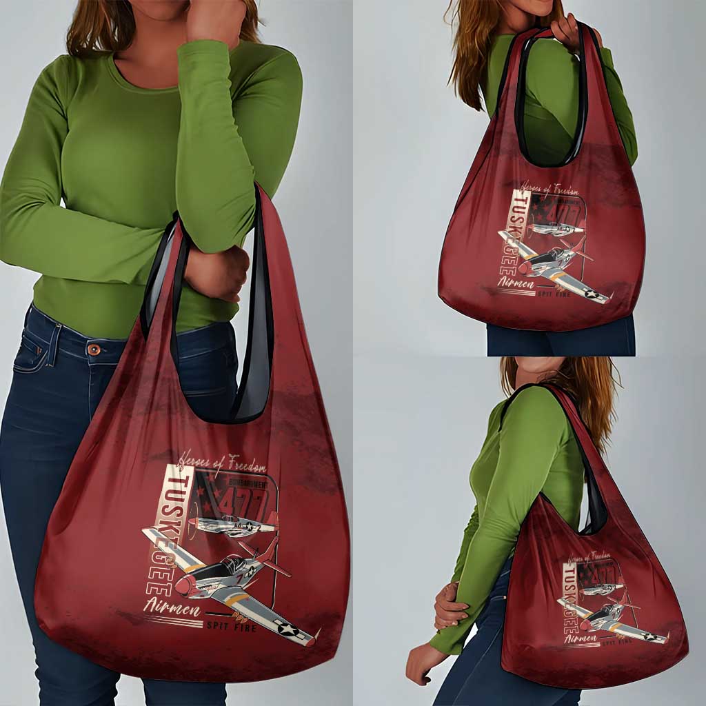 Tuskegee Airmen Spit Fire 477th Grocery Bag Crimson Grunge - African Pride