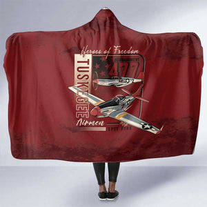 Tuskegee Airmen Spit Fire 477th Hooded Blanket Crimson Grunge - African Pride