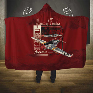 Tuskegee Airmen Spit Fire 477th Hooded Blanket Crimson Grunge - African Pride