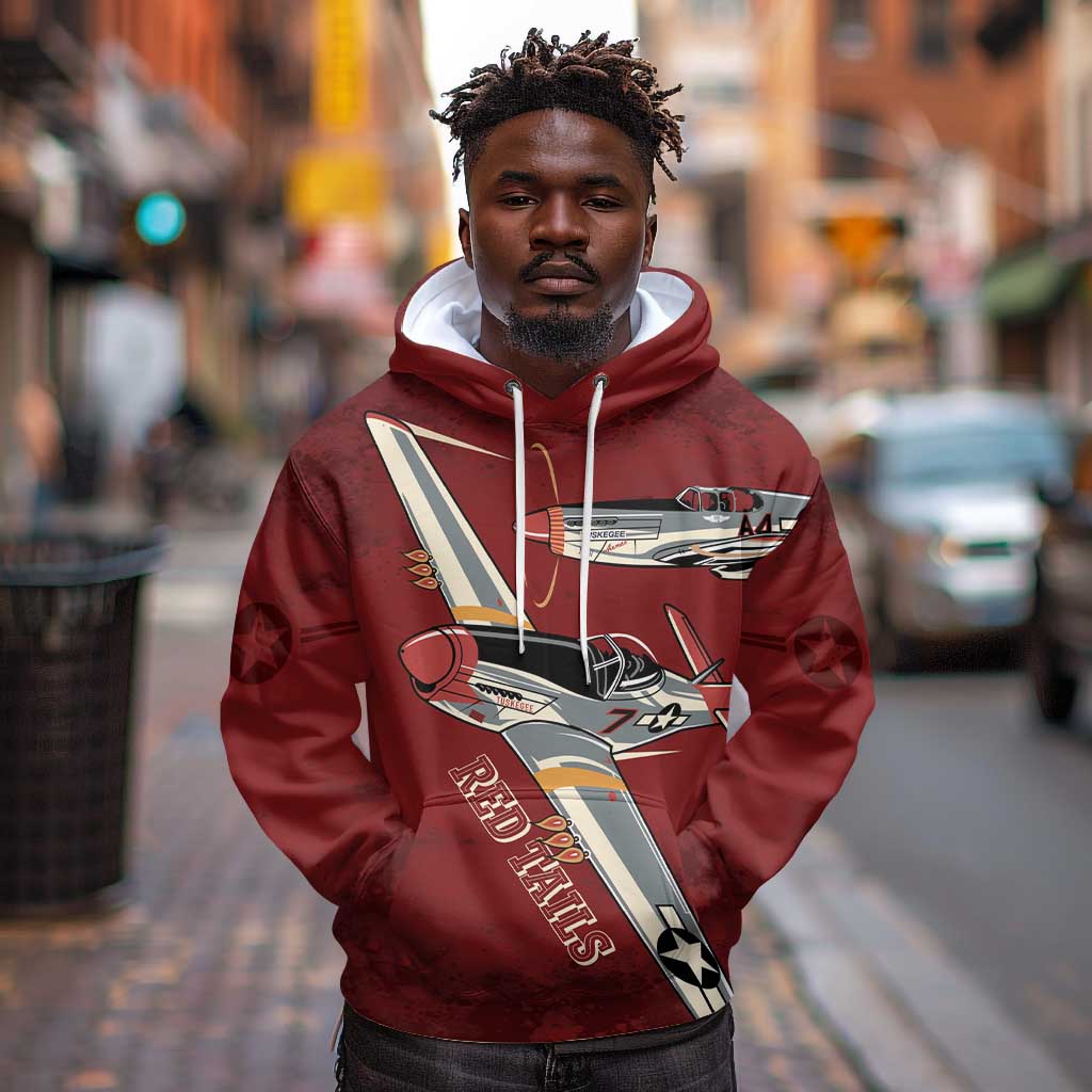 Tuskegee Airmen Spit Fire 477th Hoodie Crimson Grunge - African Pride