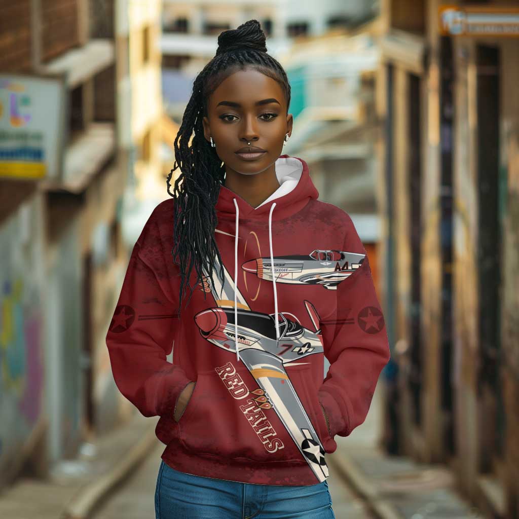 Tuskegee Airmen Spit Fire 477th Hoodie Crimson Grunge - African Pride