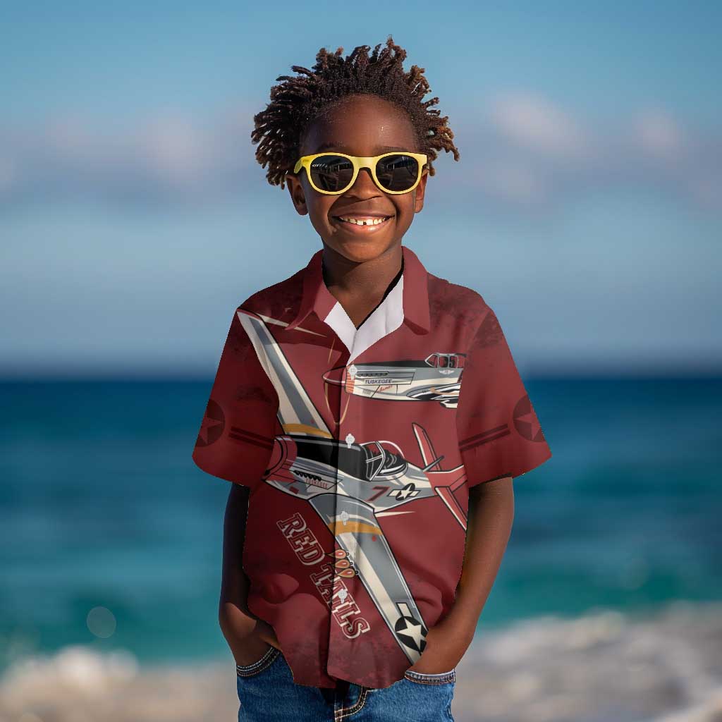 Tuskegee Airmen Spit Fire 477th Kid Hawaiian Shirt Crimson Grunge - African Pride