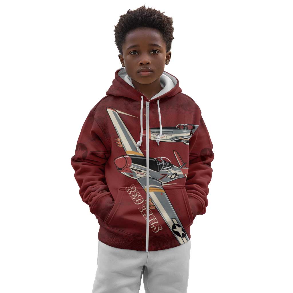 Tuskegee Airmen Spit Fire 477th Kid Hoodie Crimson Grunge - African Pride