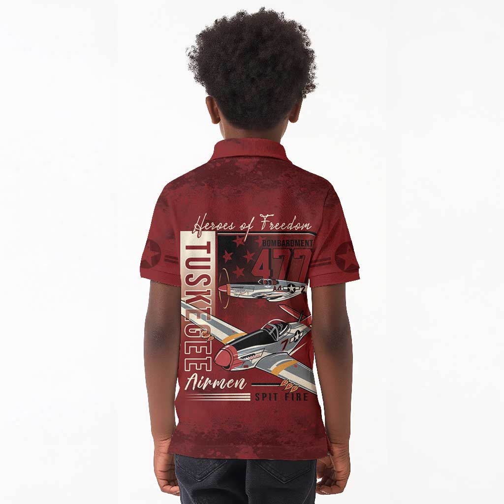 Tuskegee Airmen Spit Fire 477th Kid Polo Shirt Crimson Grunge - African Pride