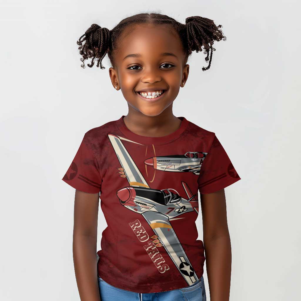 Tuskegee Airmen Spit Fire 477th Kid T shirt Crimson Grunge - African Pride