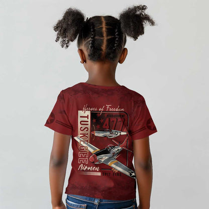 Tuskegee Airmen Spit Fire 477th Kid T shirt Crimson Grunge - African Pride