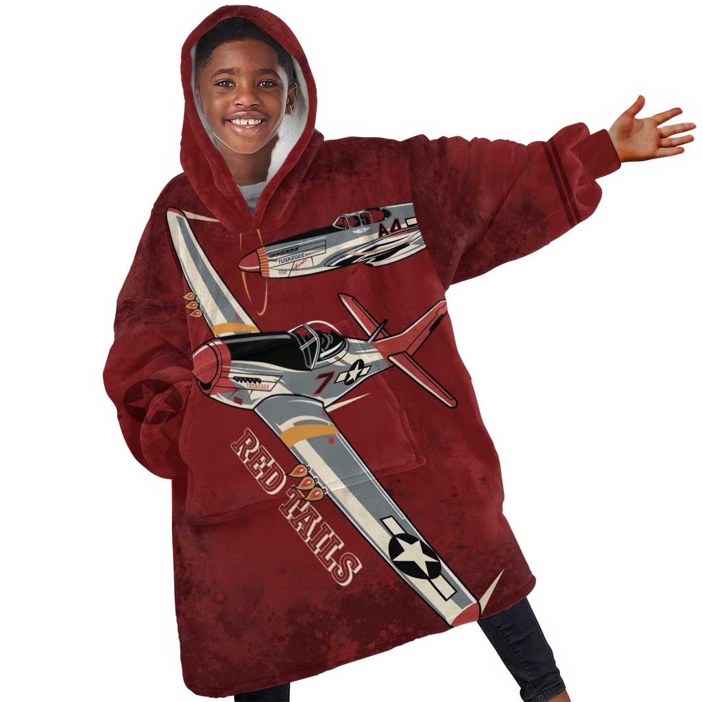 Tuskegee Airmen Spit Fire 477th Kid Wearable Blanket Hoodie Crimson Grunge - African Pride