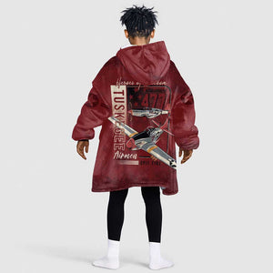 Tuskegee Airmen Spit Fire 477th Kid Wearable Blanket Hoodie Crimson Grunge - African Pride