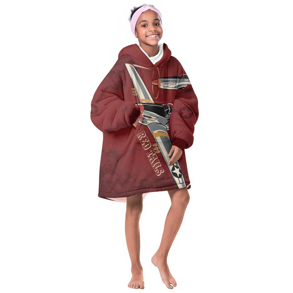 Tuskegee Airmen Spit Fire 477th Kid Wearable Blanket Hoodie Crimson Grunge - African Pride