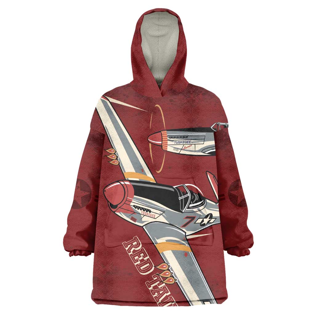 Tuskegee Airmen Spit Fire 477th Kid Wearable Blanket Hoodie Crimson Grunge - African Pride