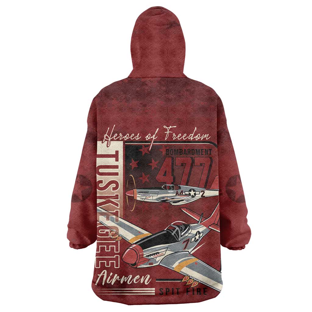 Tuskegee Airmen Spit Fire 477th Kid Wearable Blanket Hoodie Crimson Grunge - African Pride