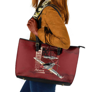 Tuskegee Airmen Spit Fire 477th Leather Tote Bag Crimson Grunge - African Pride