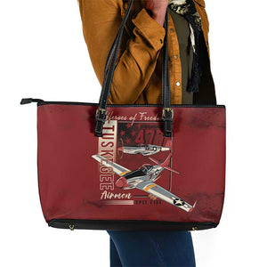 Tuskegee Airmen Spit Fire 477th Leather Tote Bag Crimson Grunge - African Pride