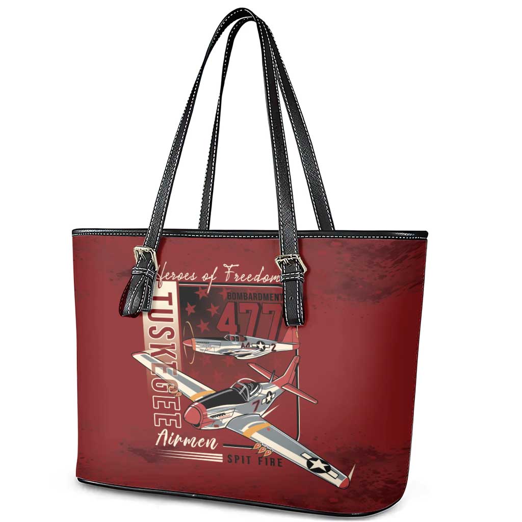 Tuskegee Airmen Spit Fire 477th Leather Tote Bag Crimson Grunge - African Pride