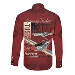 Tuskegee Airmen Spit Fire 477th Long Sleeve Button Shirt Crimson Grunge - African Pride