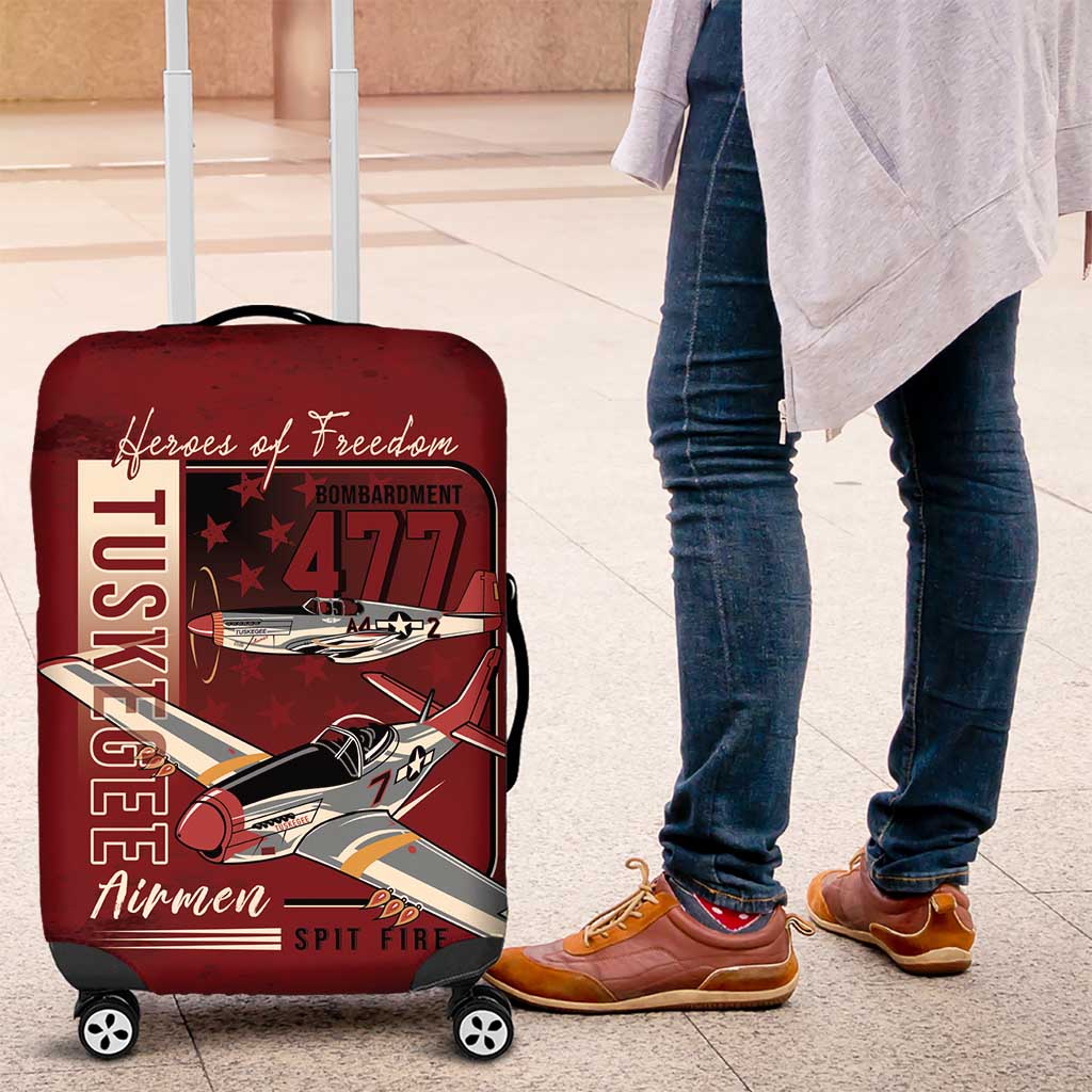 Tuskegee Airmen Spit Fire 477th Luggage Cover Crimson Grunge - African Pride