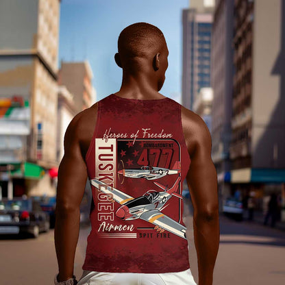 Tuskegee Airmen Spit Fire 477th Men Tank Top Crimson Grunge - African Pride