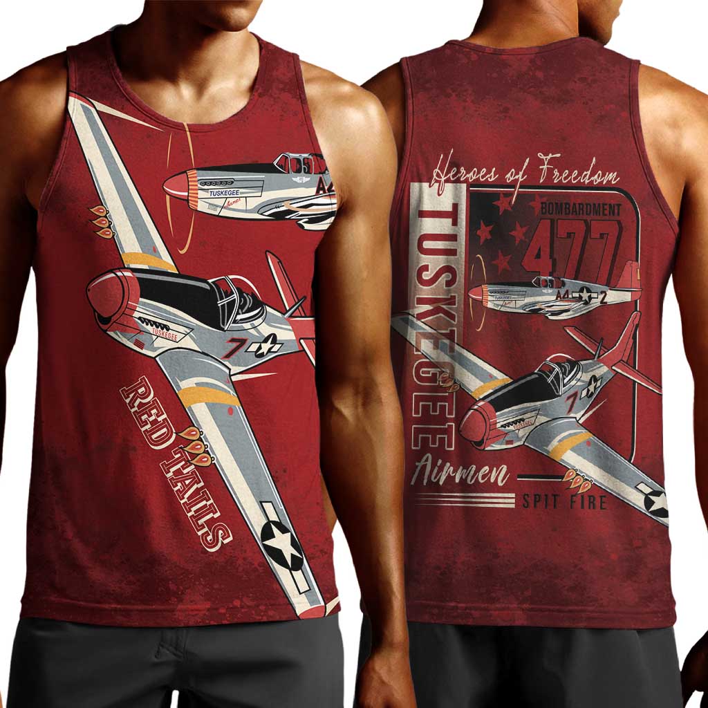 Tuskegee Airmen Spit Fire 477th Men Tank Top Crimson Grunge - African Pride