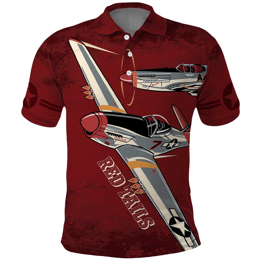 Tuskegee Airmen Spit Fire 477th Polo Shirt Crimson Grunge - African Pride
