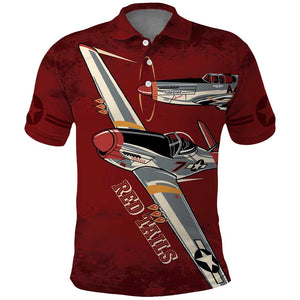 Tuskegee Airmen Spit Fire 477th Polo Shirt Crimson Grunge - African Pride