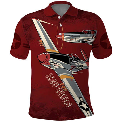 Tuskegee Airmen Spit Fire 477th Polo Shirt Crimson Grunge LT7