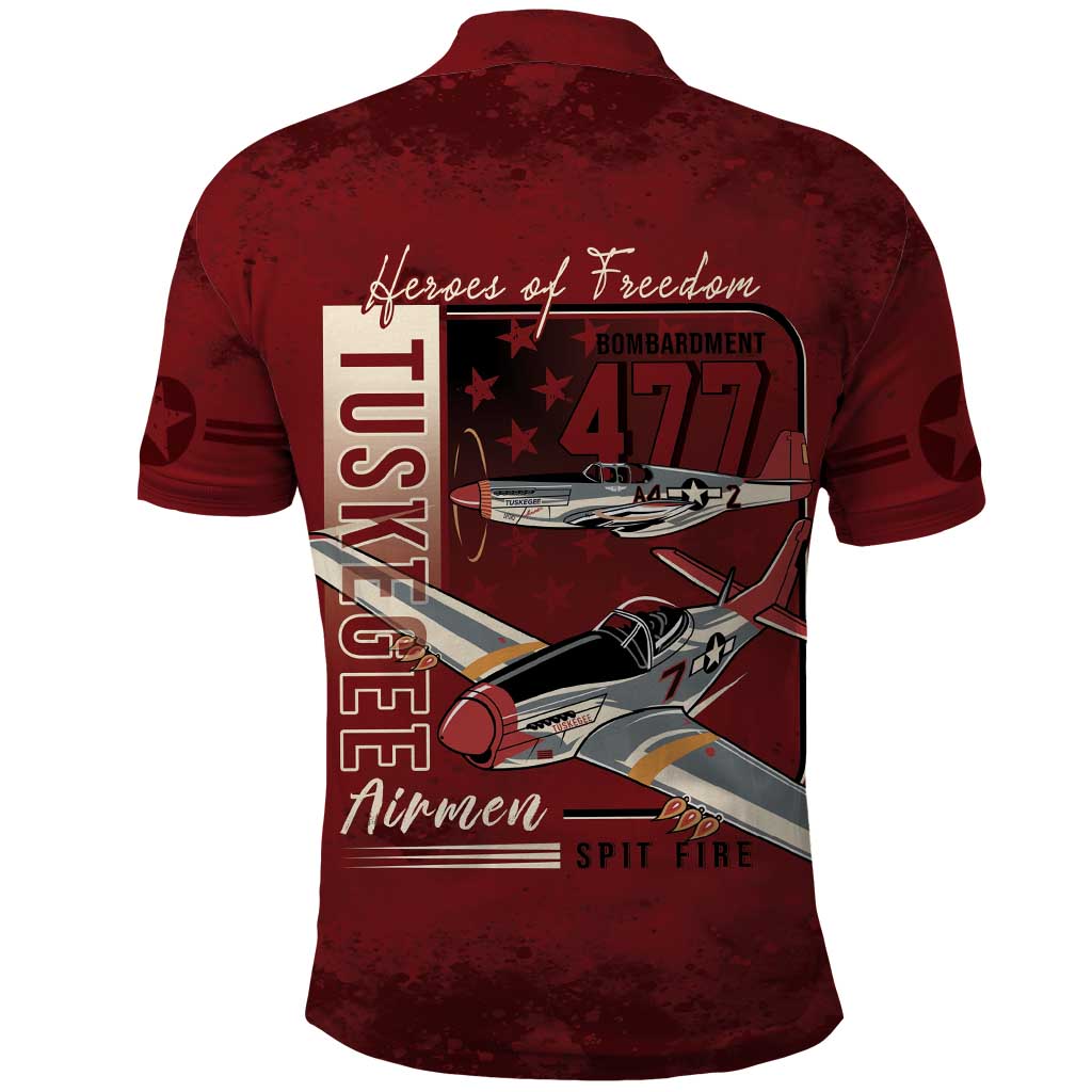 Tuskegee Airmen Spit Fire 477th Polo Shirt Crimson Grunge - African Pride