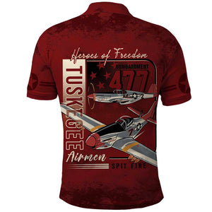 Tuskegee Airmen Spit Fire 477th Polo Shirt Crimson Grunge - African Pride