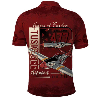 Tuskegee Airmen Spit Fire 477th Polo Shirt Crimson Grunge - African Pride