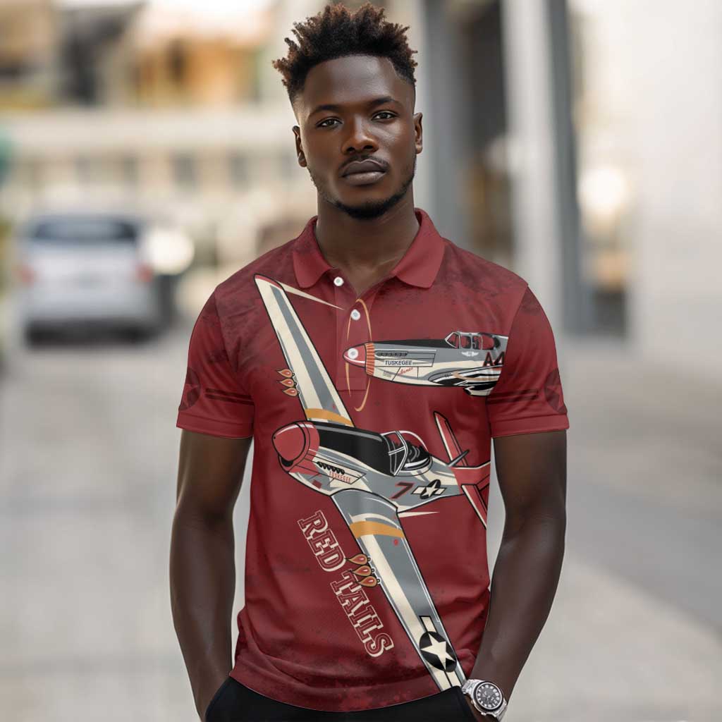 Tuskegee Airmen Spit Fire 477th Polo Shirt Crimson Grunge - African Pride