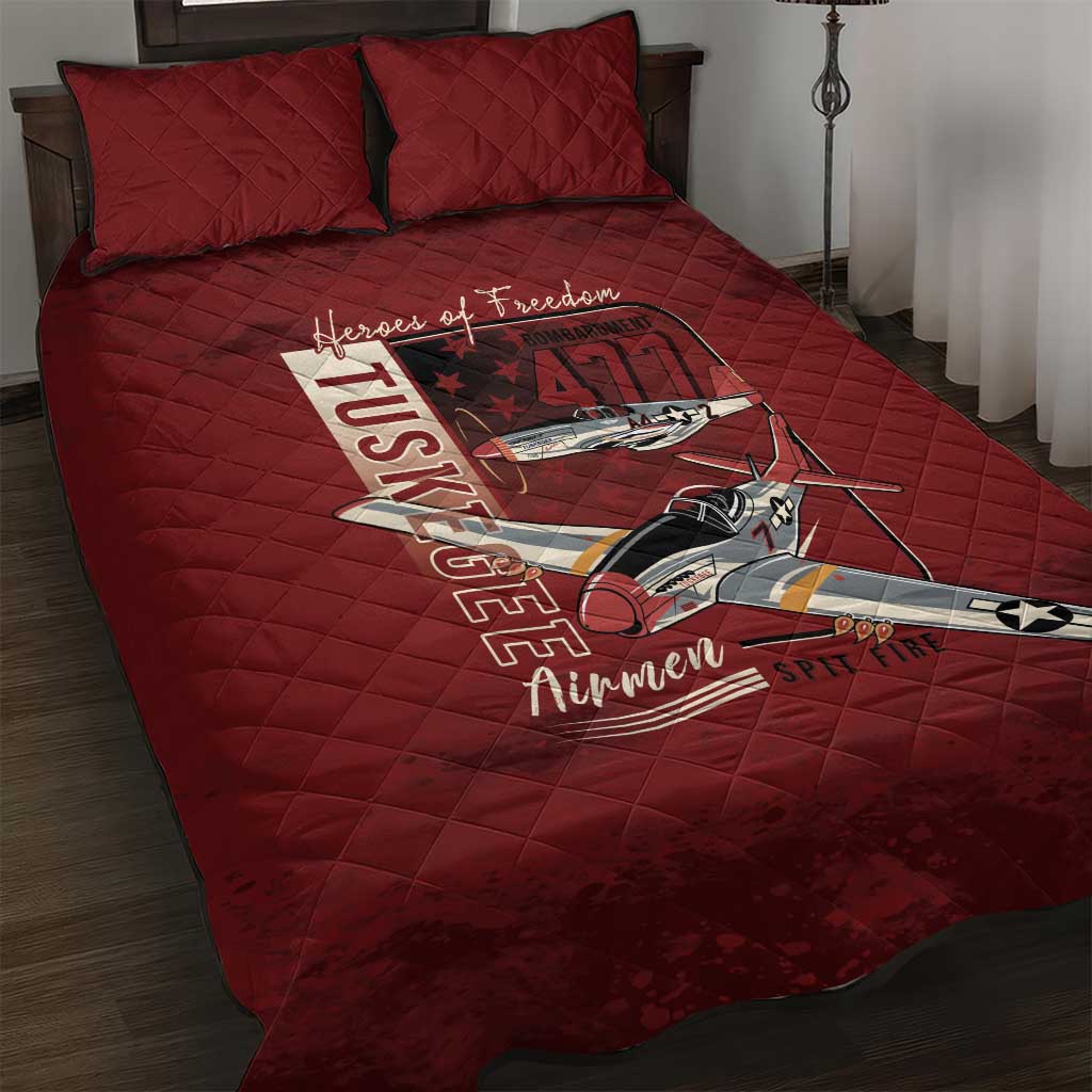 Tuskegee Airmen Spit Fire 477th Quilt Bed Set Crimson Grunge - African Pride
