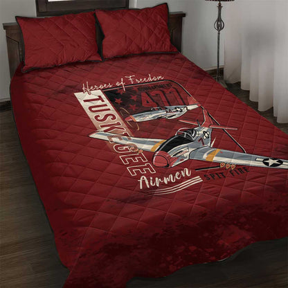 Tuskegee Airmen Spit Fire 477th Quilt Bed Set Crimson Grunge - African Pride