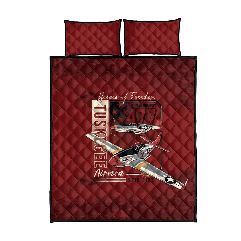 Tuskegee Airmen Spit Fire 477th Quilt Bed Set Crimson Grunge - African Pride