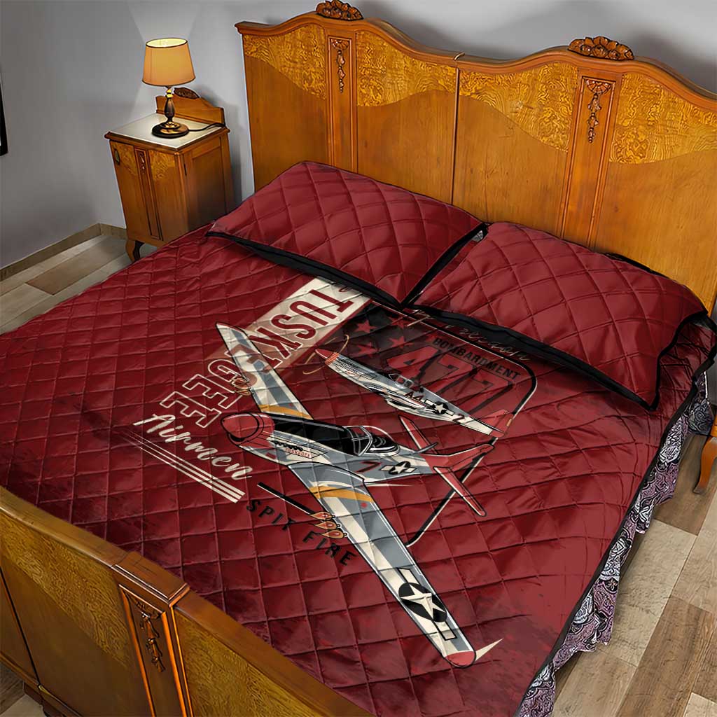Tuskegee Airmen Spit Fire 477th Quilt Bed Set Crimson Grunge - African Pride