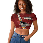 Tuskegee Airmen Spit Fire 477th Raglan Cropped T shirt Crimson Grunge LT7