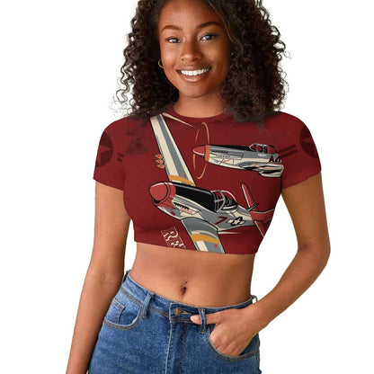 Tuskegee Airmen Spit Fire 477th Raglan Cropped T shirt Crimson Grunge LT7
