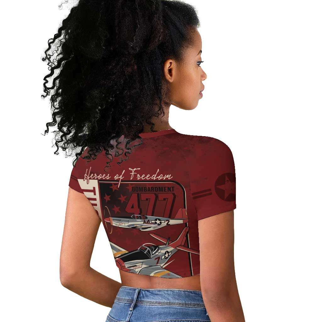 Tuskegee Airmen Spit Fire 477th Raglan Cropped T shirt Crimson Grunge - African Pride