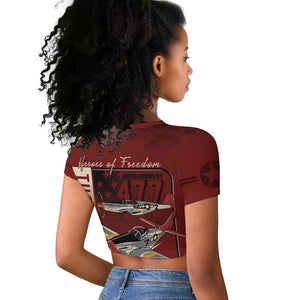 Tuskegee Airmen Spit Fire 477th Raglan Cropped T shirt Crimson Grunge - African Pride