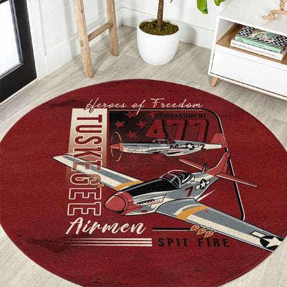 Tuskegee Airmen Spit Fire 477th Round Carpet Crimson Grunge - African Pride