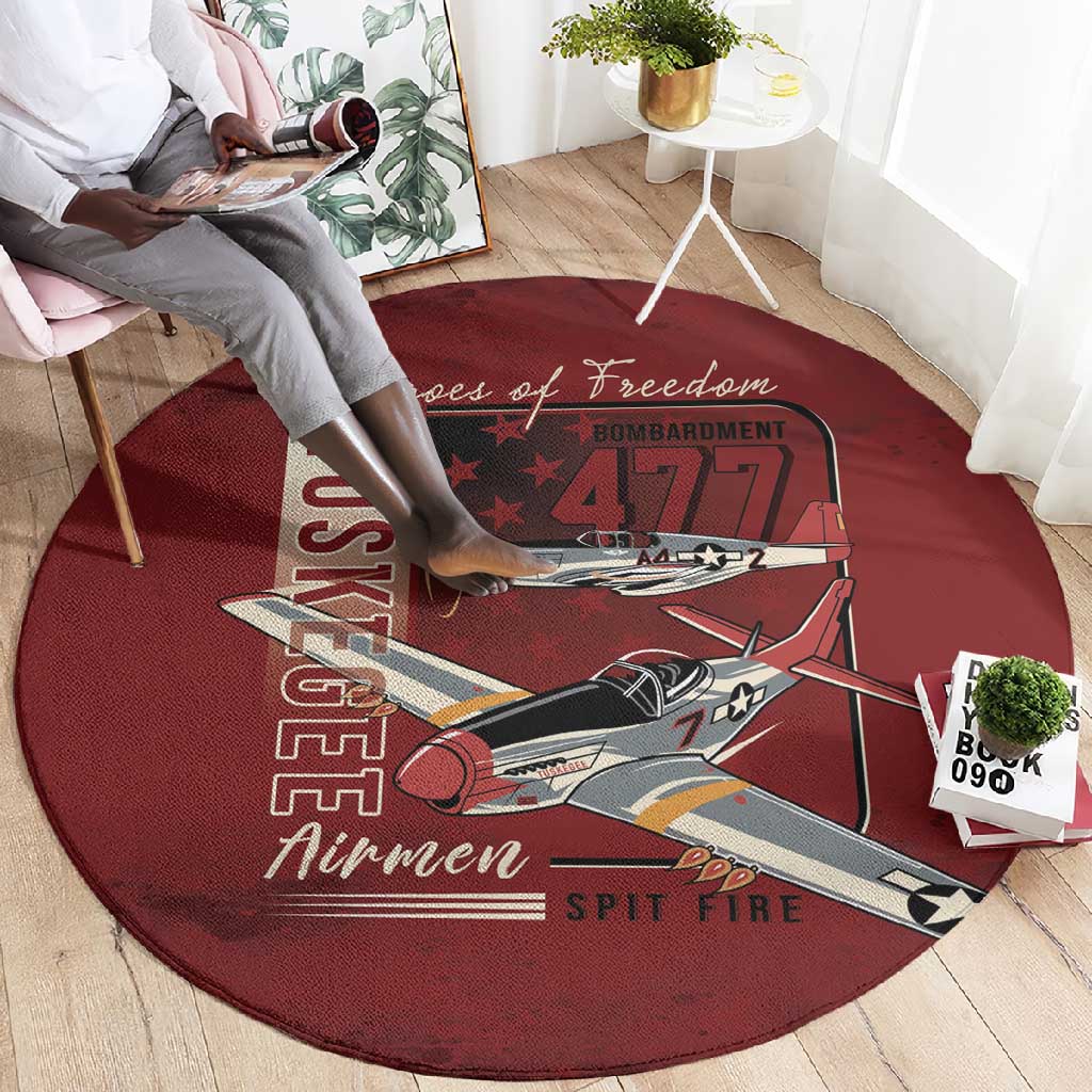 Tuskegee Airmen Spit Fire 477th Round Carpet Crimson Grunge - African Pride