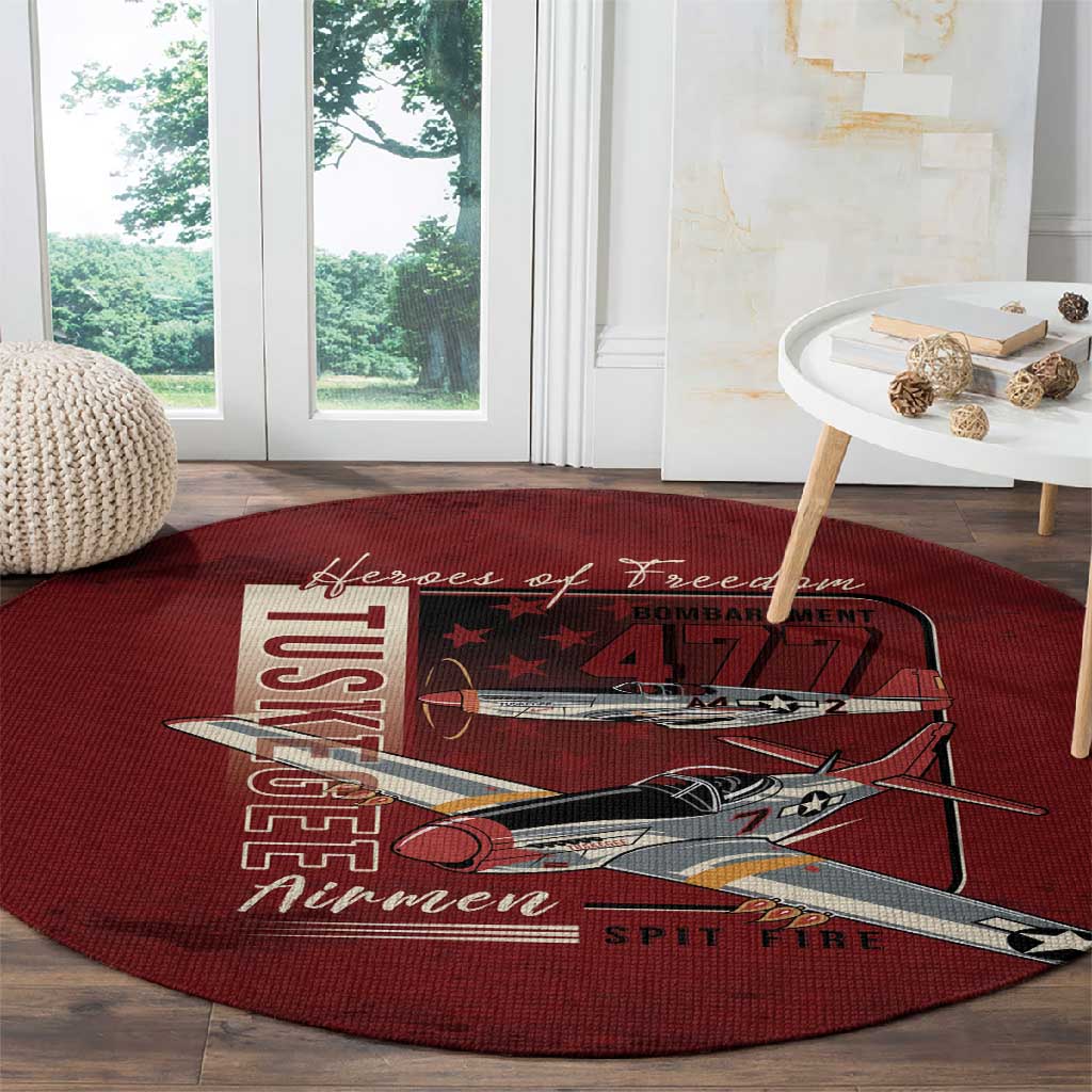 Tuskegee Airmen Spit Fire 477th Round Carpet Crimson Grunge - African Pride
